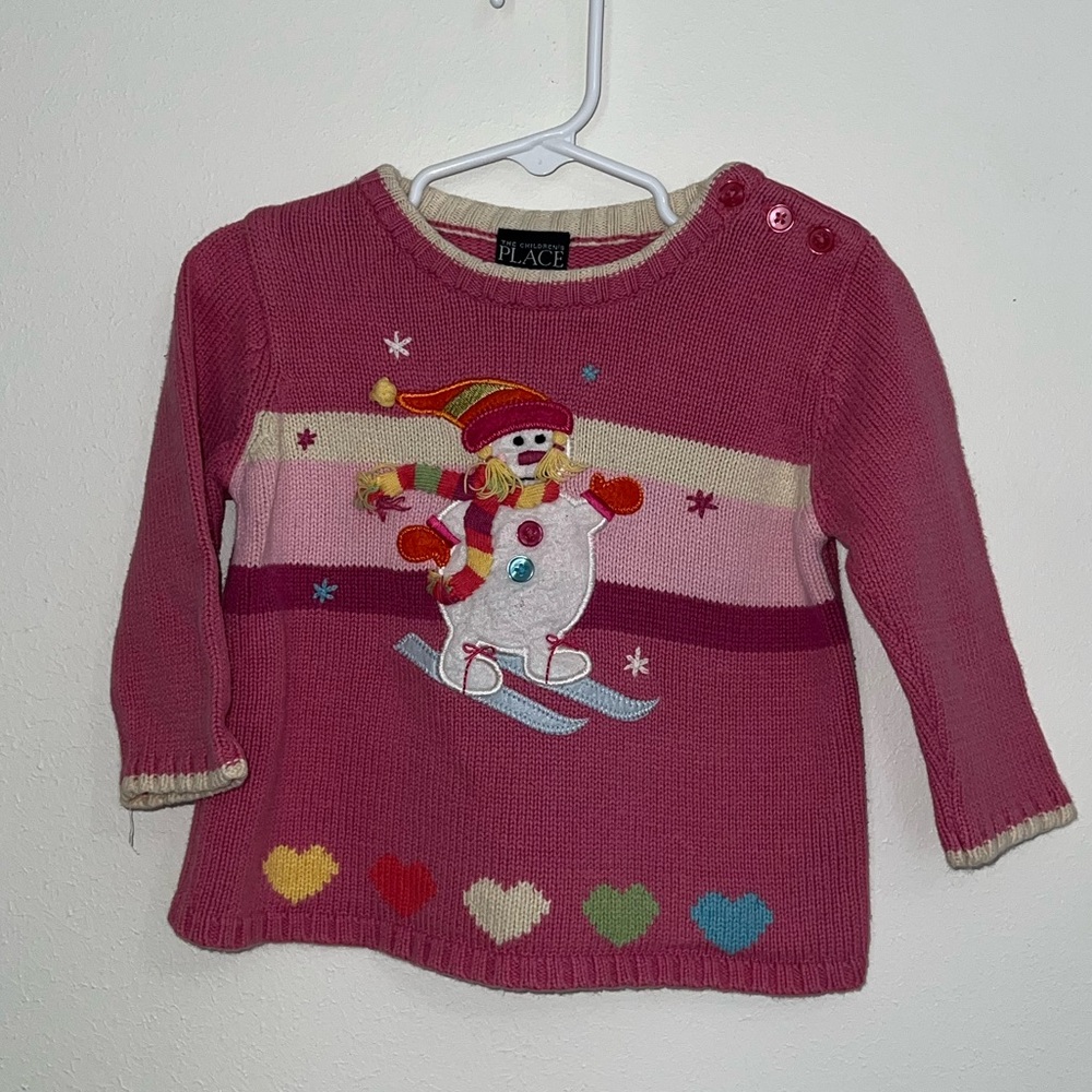 The Children's Place Y2K ugly cute Christmas Sweater baby girl Pink Knit Sweater